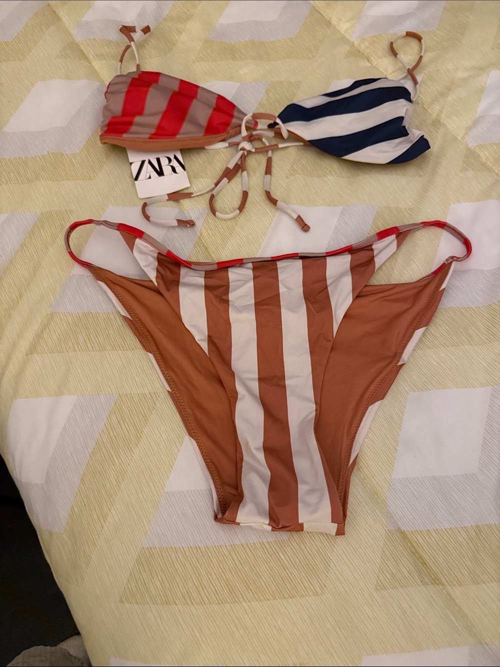 Zara Striped Bandeau Bikini Set - Rust, White & Navy Accent
